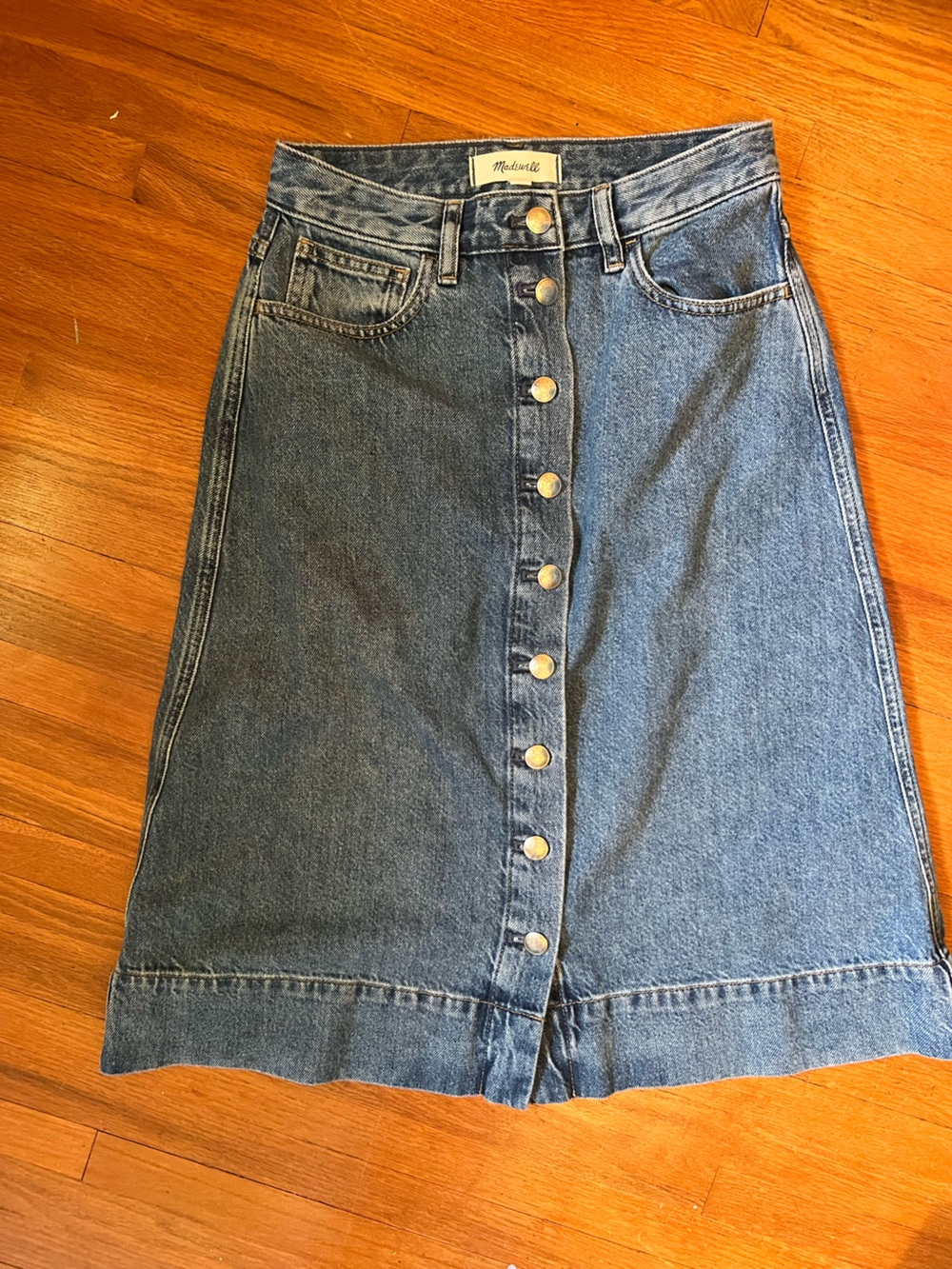 Madewell Blue Button-Front Denim Skirt
